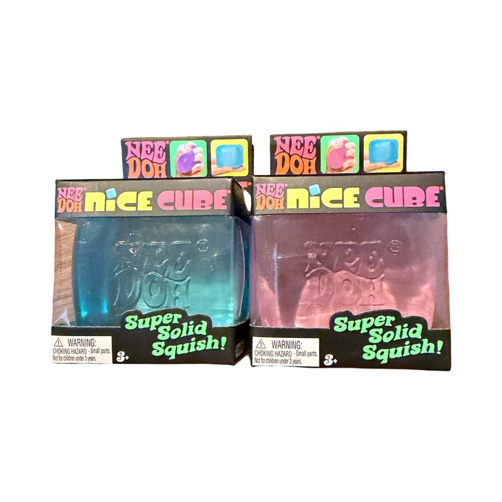 2 Nee Doh Nice Cube Super Solid Squish Toy - Blue and Pinkish/purple -BRAND NEW